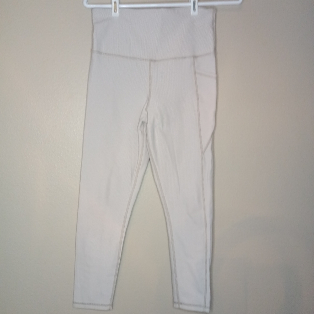 🦋 Pure Barre Glyder Side Pockets Leggings Gray Mini Stripes High Waist Size M